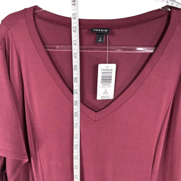 Torrid NWT Women 3X Burgundy V-Neck Skater Dress Short Sleeve Stretchy Comfywear - Picture 8 of 15